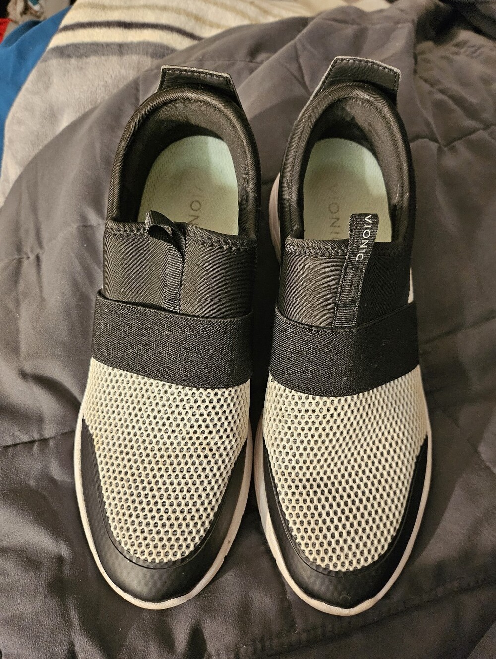 Vionic Women's Slip-On Mesh Sneakers in Black and White